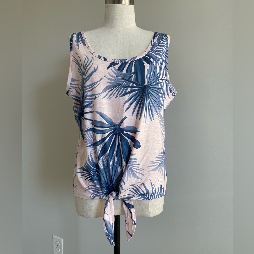 Reel Legends Pink and Blue Tie Front Sleeveless Tank Top